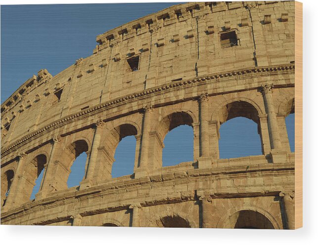 Colosseum Wood Print featuring the photograph Brilliantly Sunlit Exterior of the Roman Colosseum by Shawn O'Brien