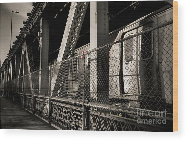Subway Train Wood Print featuring the photograph Brooklyn-bound on the Manhattan Bridge by Steve Ember