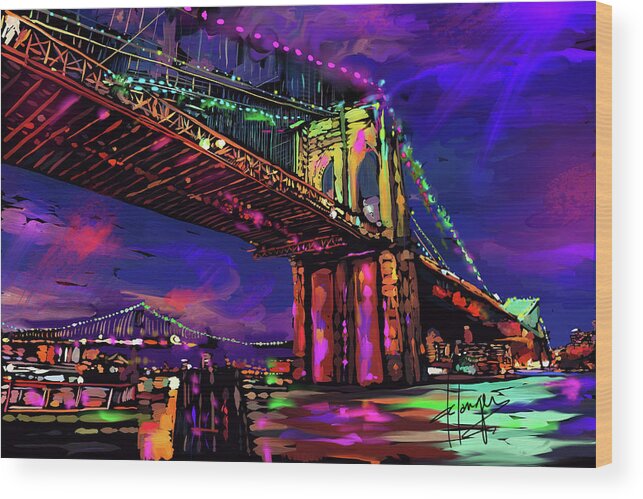 Brooklyn Wood Print featuring the painting Brooklyn Bridge by DC Langer