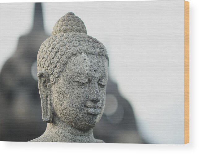Statue Wood Print featuring the photograph Buddha Head Statue by Carlina Teteris