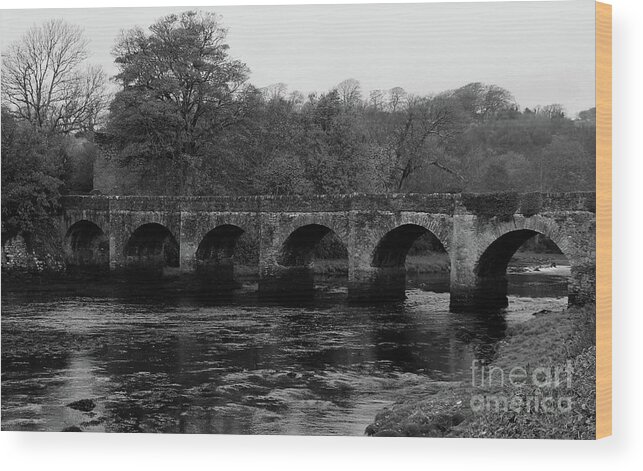 Donegal On Your Wall Wood Print featuring the photograph Castle Bridge in Buncrana Donegal Ireland bw by Eddie Barron