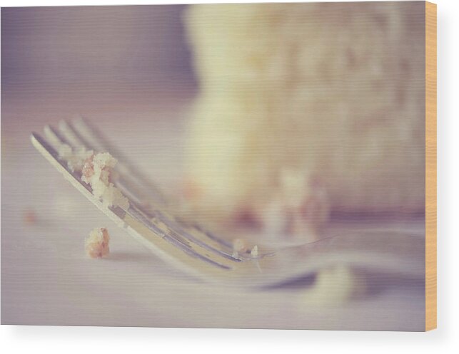 Close-up Wood Print featuring the photograph Cake With Fork by Samantha Wesselhoft Photography