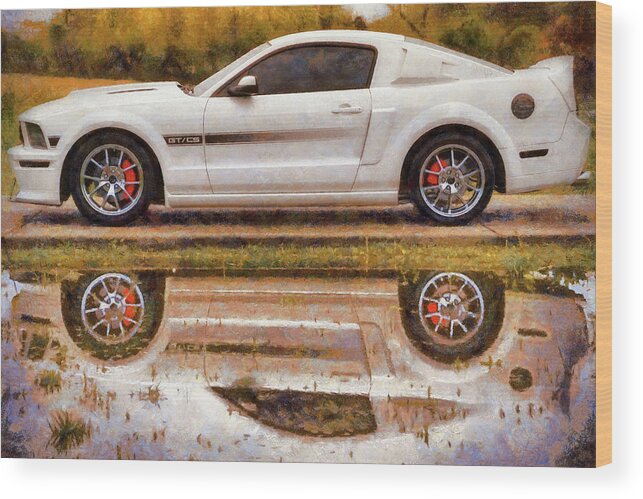 Ford Mustang Wood Print featuring the photograph California Special Reflections - Mustang GT/CS - Painting by Jason Politte