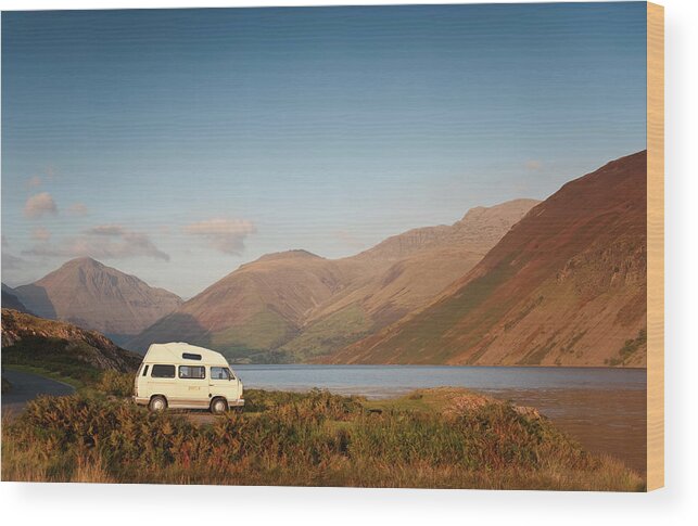 Water's Edge Wood Print featuring the photograph Camper Van In The Lake District by Rick Harrison