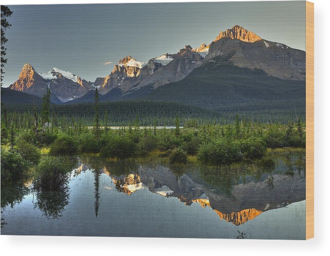 Scenics Wood Print featuring the photograph Canadian Mountain Pond At Sunrise by Gcoles