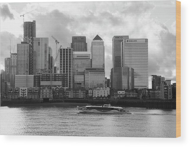 Canary Wharf River View Wood Print featuring the photograph Canary Wharf River View by Claire Doherty