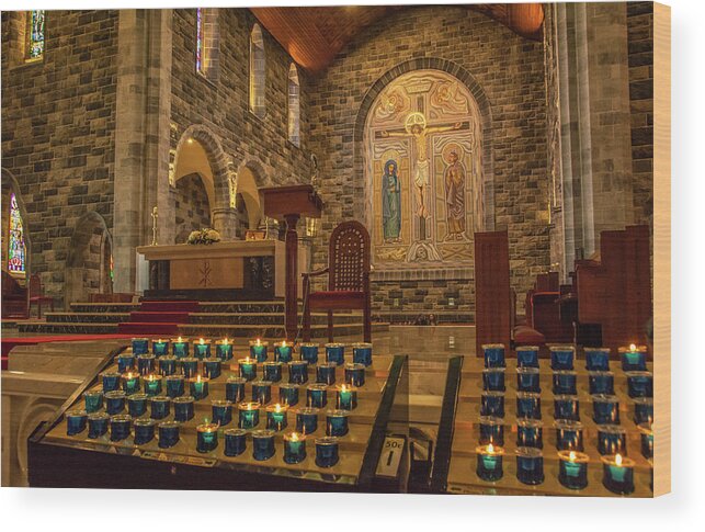 Gallway Cathedral Wood Print featuring the photograph Candles and Prayers, Galway Cathedral by Marcy Wielfaert