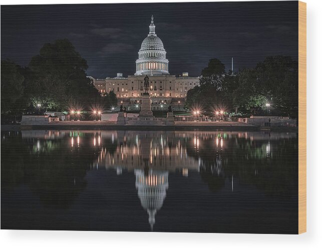 Washington Dc Wood Print featuring the photograph Capitol Night by Robert Fawcett