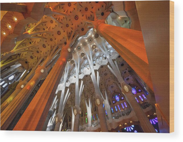 Estock Wood Print featuring the digital art Ceiling At Sagrada Familia, Spain by Joanne Montenegro