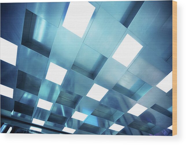 Ceiling Wood Print featuring the photograph Ceiling With Fluorescent Light by Nikada