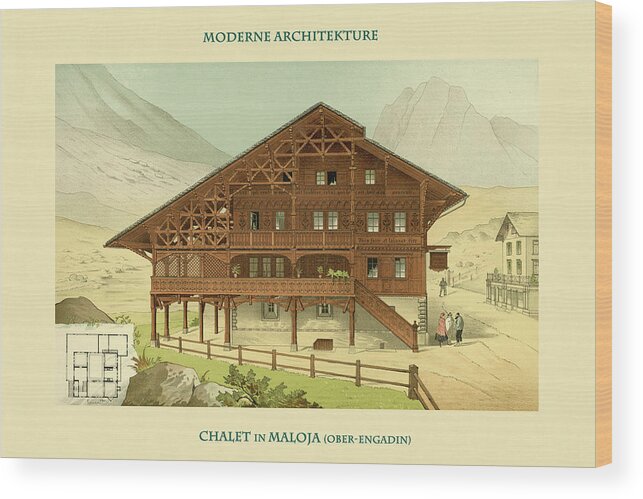 German Wood Print featuring the painting Chalet in Maloja, Ober Engaden by Kuoini