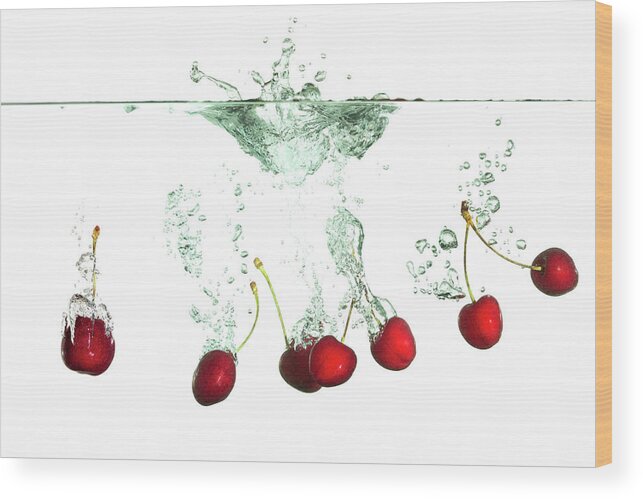 Cherry Wood Print featuring the photograph Cherries Splash by Asbe