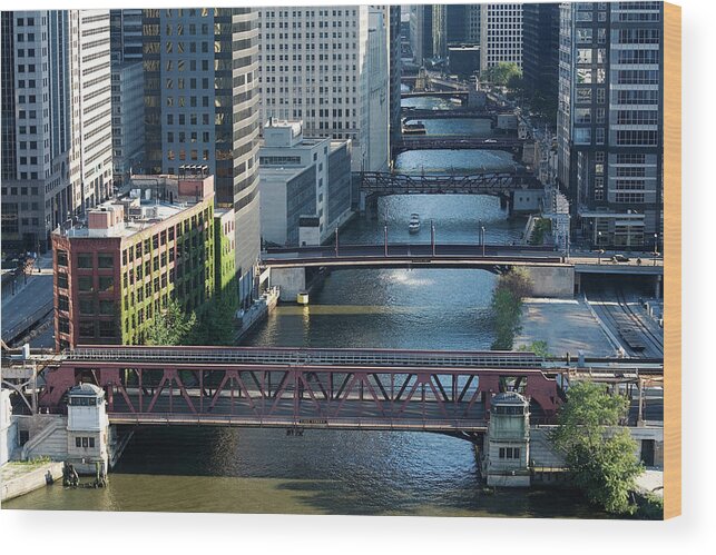Downtown District Wood Print featuring the photograph Chicago River Bridges by Stevegeer