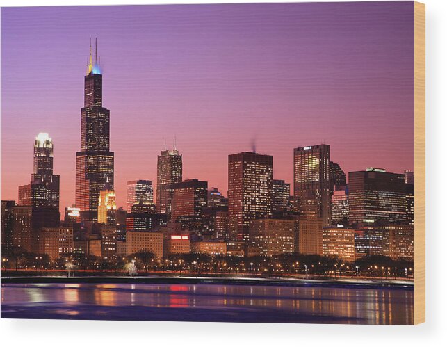 Lake Michigan Wood Print featuring the photograph Chicago Skyline, Illinois by Veni