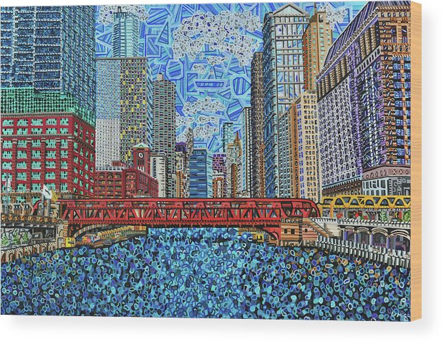 Chicago Wood Print featuring the painting Chicago Wells Street Bridge 2 by Micah Mullen