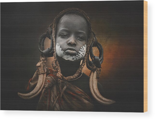 Ethiopia Wood Print featuring the photograph Child Mursi 3 by Svetlin Yosifov