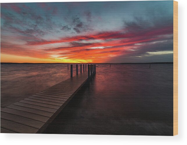 Higgins Lake Wood Print featuring the photograph Chilly Sunrise by Joe Holley