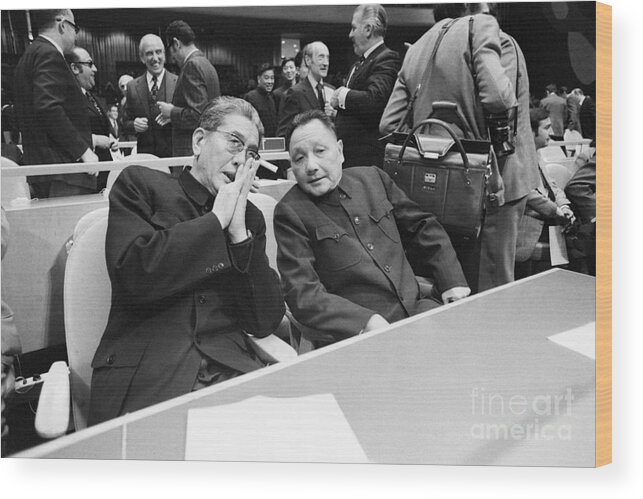 Event Wood Print featuring the photograph Chinese Leaders Seated At United Nations by Bettmann