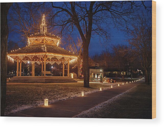 Gazebo Wood Print featuring the photograph Christmas Eve in Dexter by Jill Love