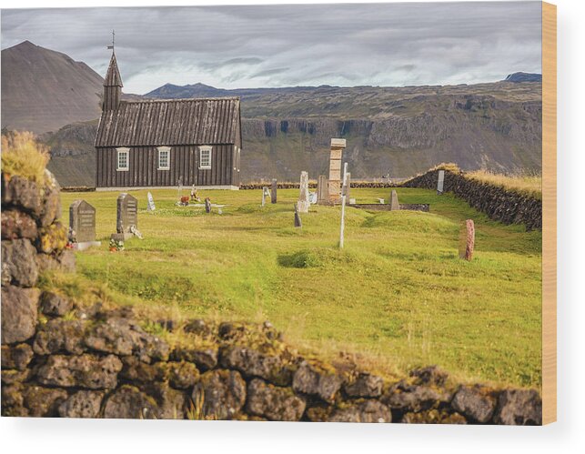 Church Wood Print featuring the photograph Church Cemetery of Iceland by David Letts