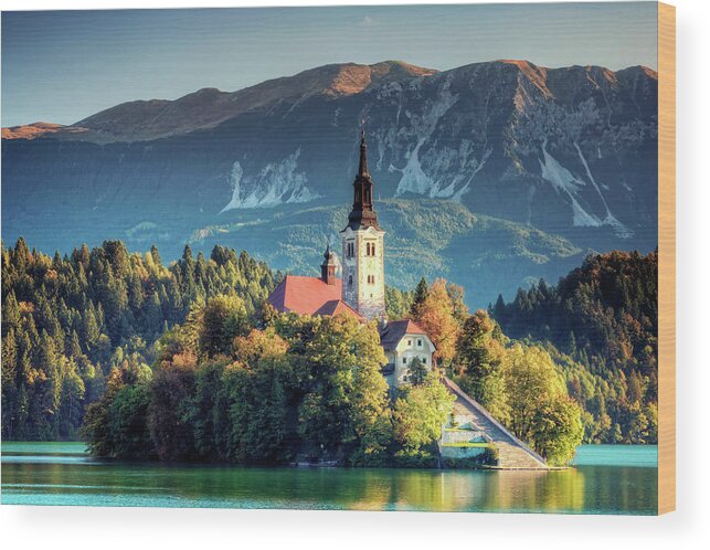 Santa Maria Church Wood Print featuring the photograph Church Of Assumption On Lake Bled by Michele Falzone