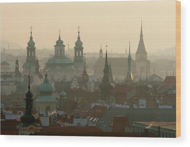Dawn Wood Print featuring the photograph Cityscape Over Prague by Gergely Antal - Pgaalien@gmail.com