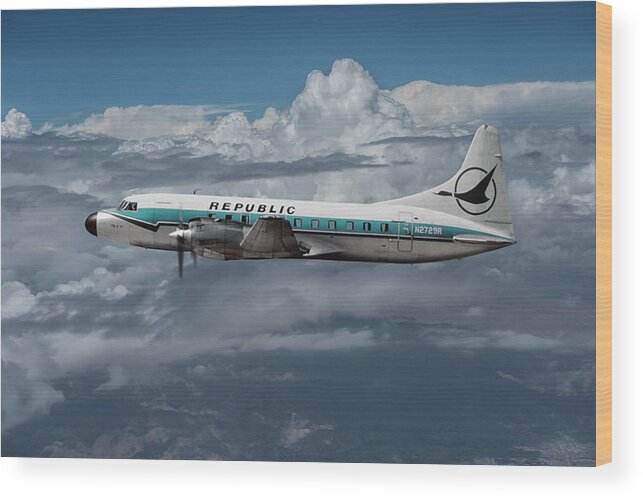 Republic Airlines Wood Print featuring the mixed media Classic Republic Convair CV-580 by Erik Simonsen