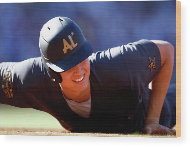 Los Angeles Angels Of Anaheim Wood Print featuring the photograph Clayton Kershaw And Shohei Ohtani by Ronald Martinez