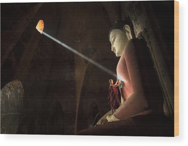 Light Wood Print featuring the photograph Cleaning The Buddha by Gunarto Song