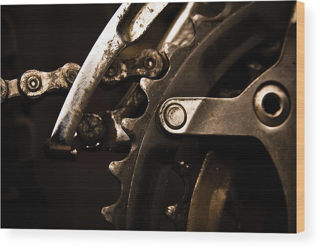 Unhealthy Eating Wood Print featuring the photograph Closeup Of Front Derailleur by Halbergman