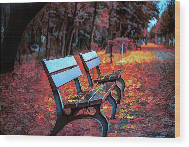 Bench Wood Print featuring the digital art Cold Benches by David Luebbert