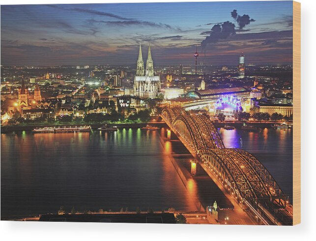 North Rhine Westphalia Wood Print featuring the photograph Cologne At Night by Hiroshi Higuchi