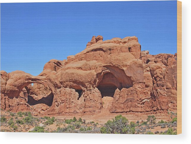Colorado Arches Park Landscape Scrub Red Rocks Blue Sky Wood Print featuring the photograph Colorado Arches Park Landscape Scrub Red Rocks Blue Sky 3340 by David Frederick