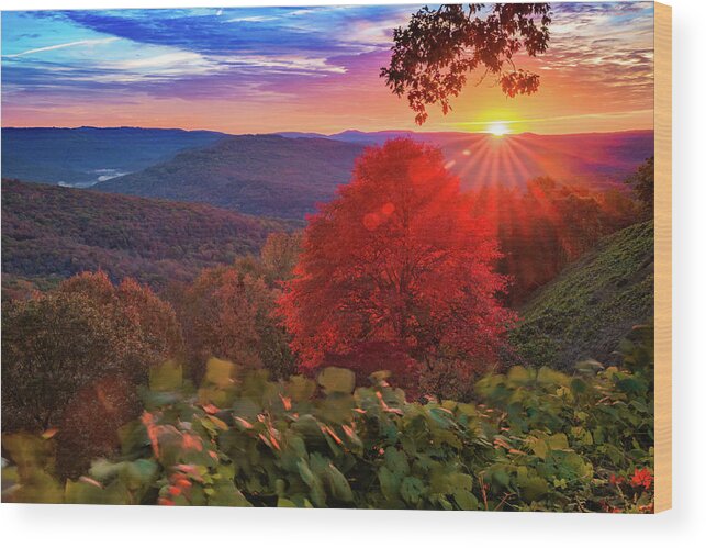 America Wood Print featuring the photograph Colorful Autumn Sunrise at Artist Point - Arkansas Boston Mountains by Gregory Ballos