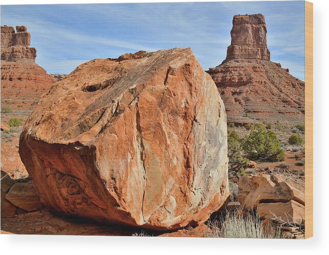 Valley Of The Gods Wood Print featuring the photograph Colorful Boulder and Butte in Valley of the Gods by Ray Mathis