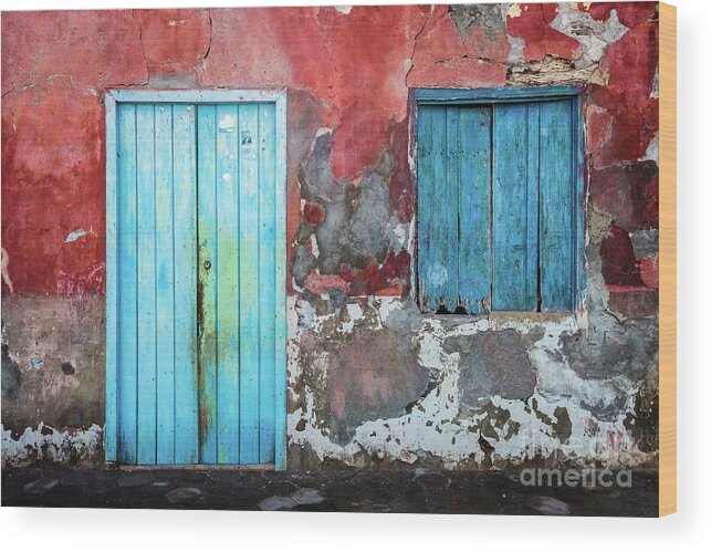 Wall Wood Print featuring the photograph Colorful wall, door and shutters by Lyl Dil Creations