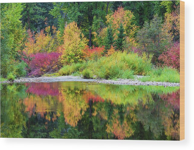 Outdoor; Fall; Colors; North Cascade; Water; Reflection; Rocks; North Cascade Highway Wood Print featuring the digital art Colorful world on Cascade Meadow by Michael Lee