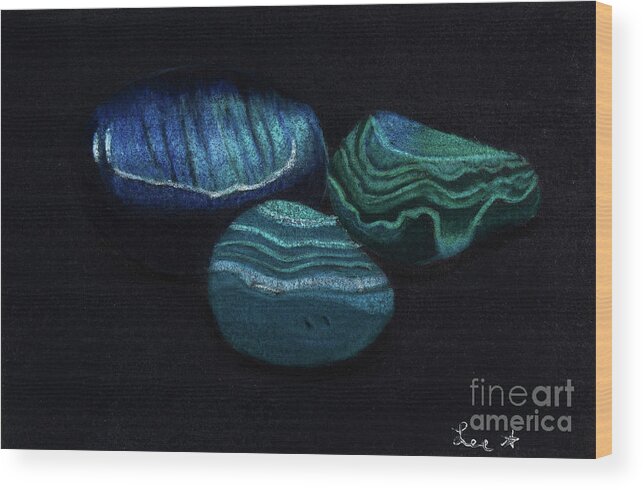 Fine Art Wood Print featuring the painting Cool Rock Trio by Dorothy Lee