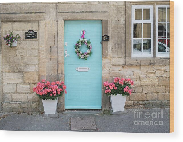 Light Blue Wood Print featuring the photograph Cotswold Stone Cottage in Winchcombe by Tim Gainey
