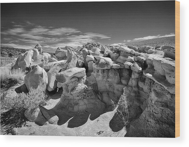 Beautiful Photos Wood Print featuring the photograph Cottonwood Creek Strange Rocks 2 BW by Roger Snyder