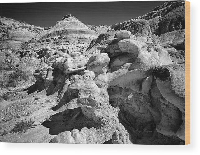 Beautiful Photos Wood Print featuring the photograph Cottonwood Creek Strange Rocks 6 BW by Roger Snyder