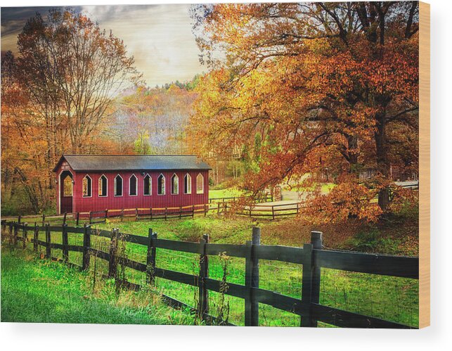 Andrews Wood Print featuring the photograph Country Red in Autumn by Debra and Dave Vanderlaan