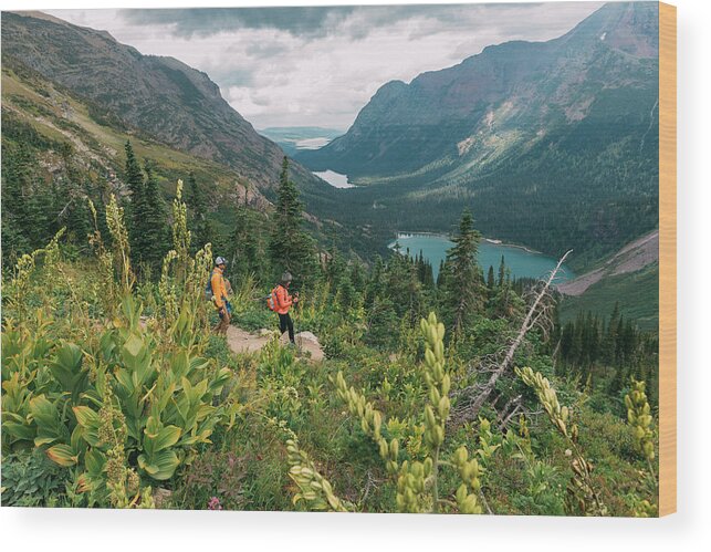 Travelers Wood Print featuring the photograph Couple Hiking, Glacier National Park by Evgeny Vasenev