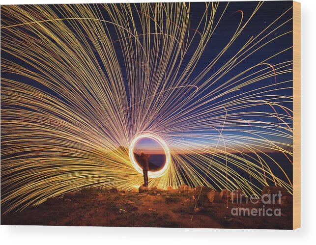 Manufacturing Equipment Wood Print featuring the photograph Creative Light Painting By Burning by Xvision