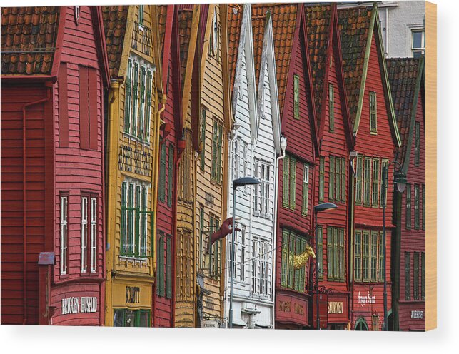 Built Structure Wood Print featuring the photograph Crooked Houses In Bergen, Norway by © Rozanne Hakala