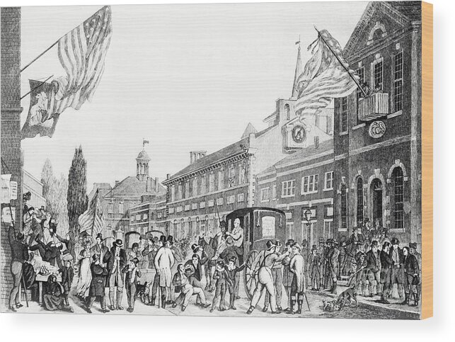 Art Wood Print featuring the photograph Crowds Gathering During Election by Bettmann