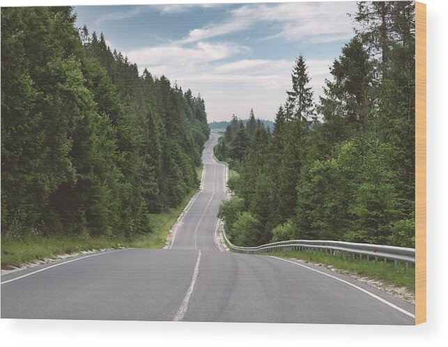 Landscape Wood Print featuring the photograph Curvy Mountain Road Serpentine In Green by Ivan Kmit