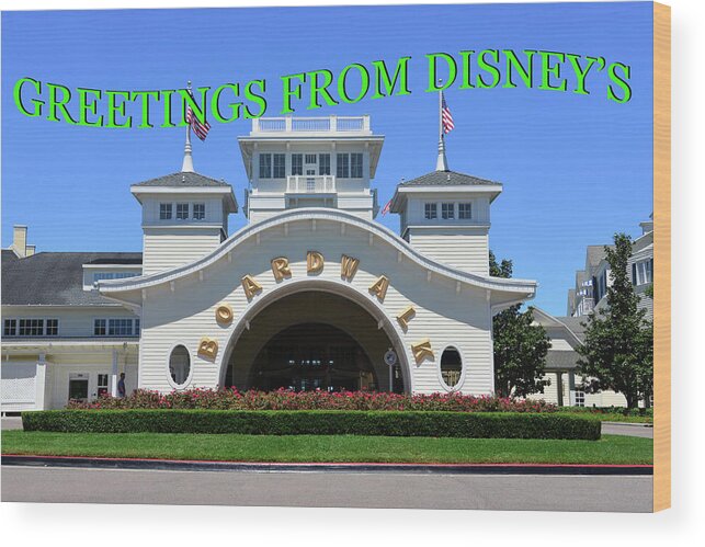 Luxury Wood Print featuring the photograph Custom greeting card Disney's Boardwalk by David Lee Thompson