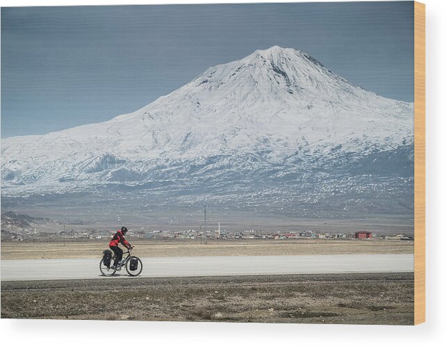 Turkey Wood Print featuring the photograph Cycling in front of Mt Ararat, Turkey by Kamran Ali