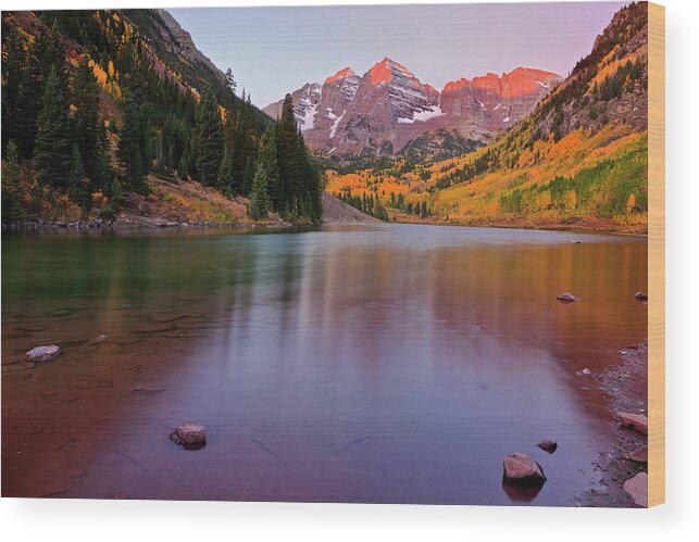 Scenics Wood Print featuring the photograph Dawn At The Maroon Bells In Fall by Missing35mm